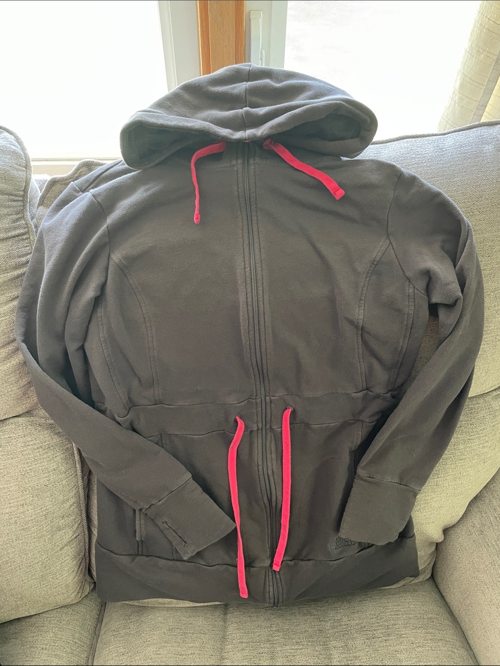The North Face Gray Hoodie with Pink Logo Tag